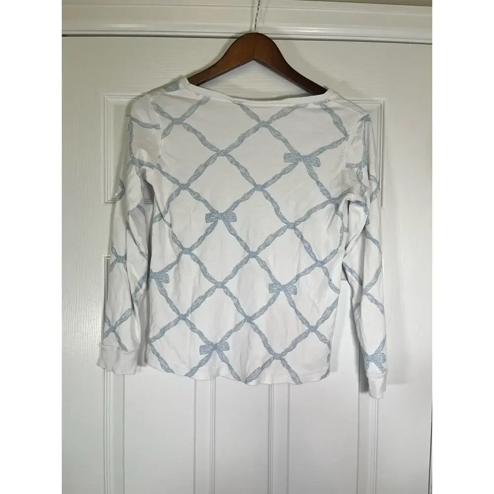 The Beaufort Bonnet‎ Company Women’s Sleep Top TBBC White/Blue Ribbon Bow XS - Picture 2 of 9